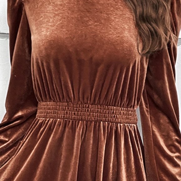 Smocked Waist Long Sleeve Dress - Picture 4 of 8